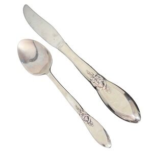 Oneida Community Stainless | Morning Rose | Knife and Teaspoon | Set of 2